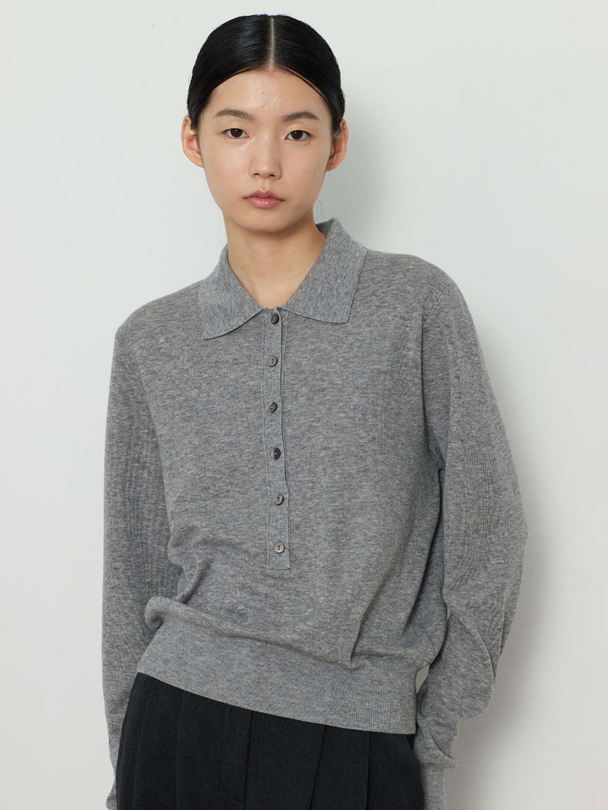 SOLID COLLAR KNIT [GRAY]