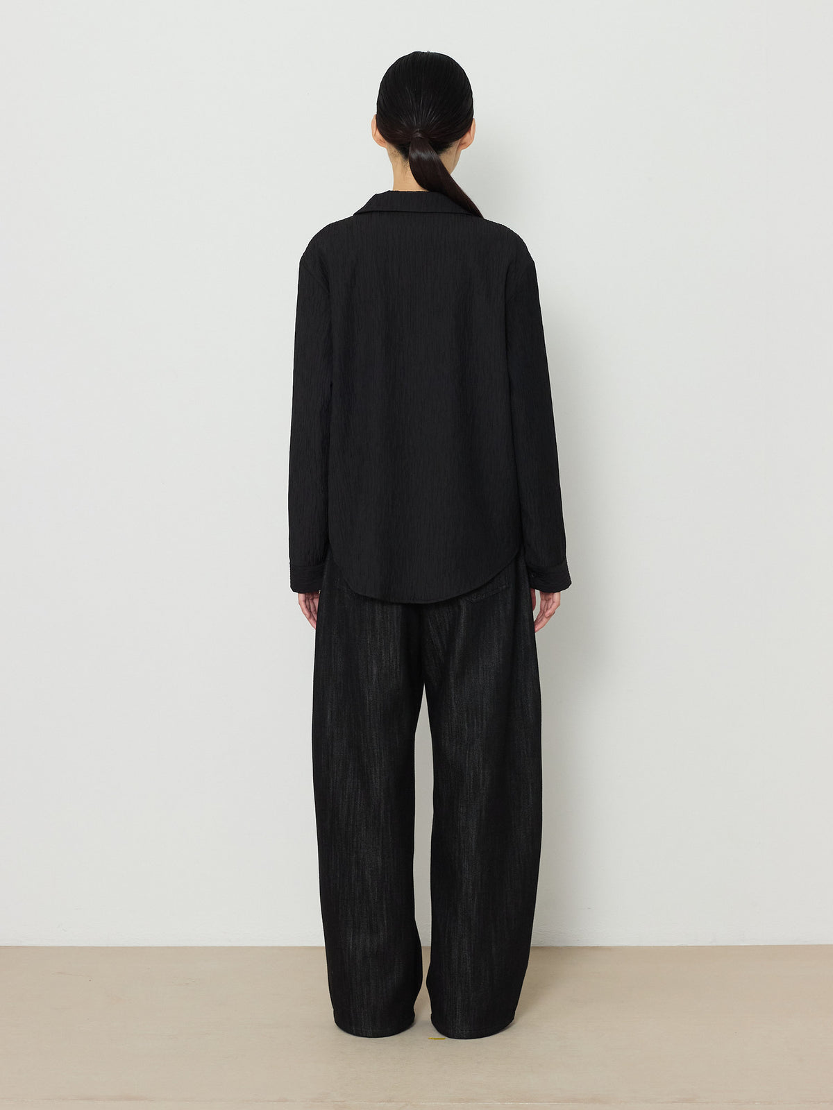 OPEN COLLAR PLEATS SHIRTS [BLACK] 3