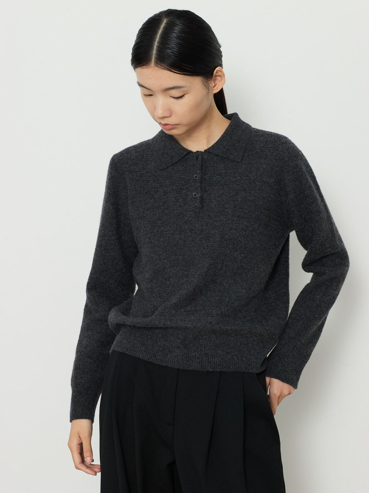 STRIPE JACQUARD COLLAR KNIT [CHARCOAL] 6