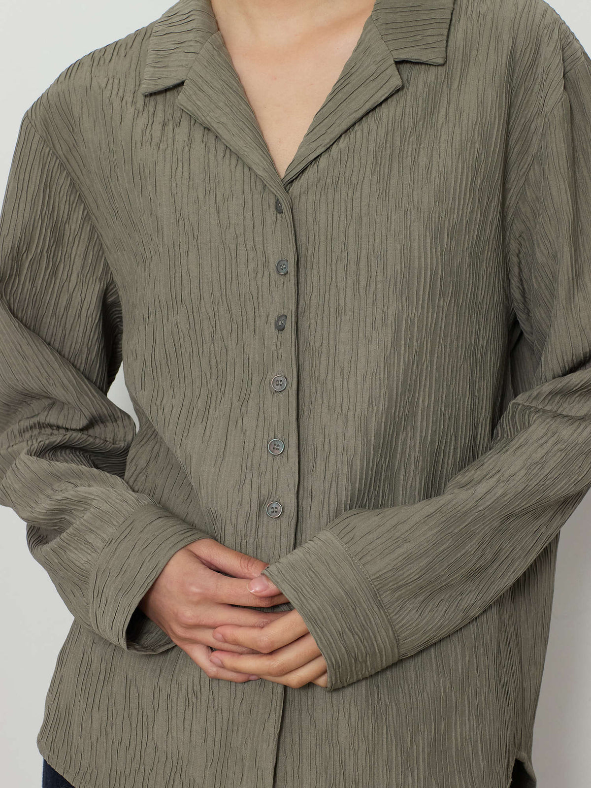 OPEN COLLAR PLEATS SHIRTS [LIGHT KHAKI] 8