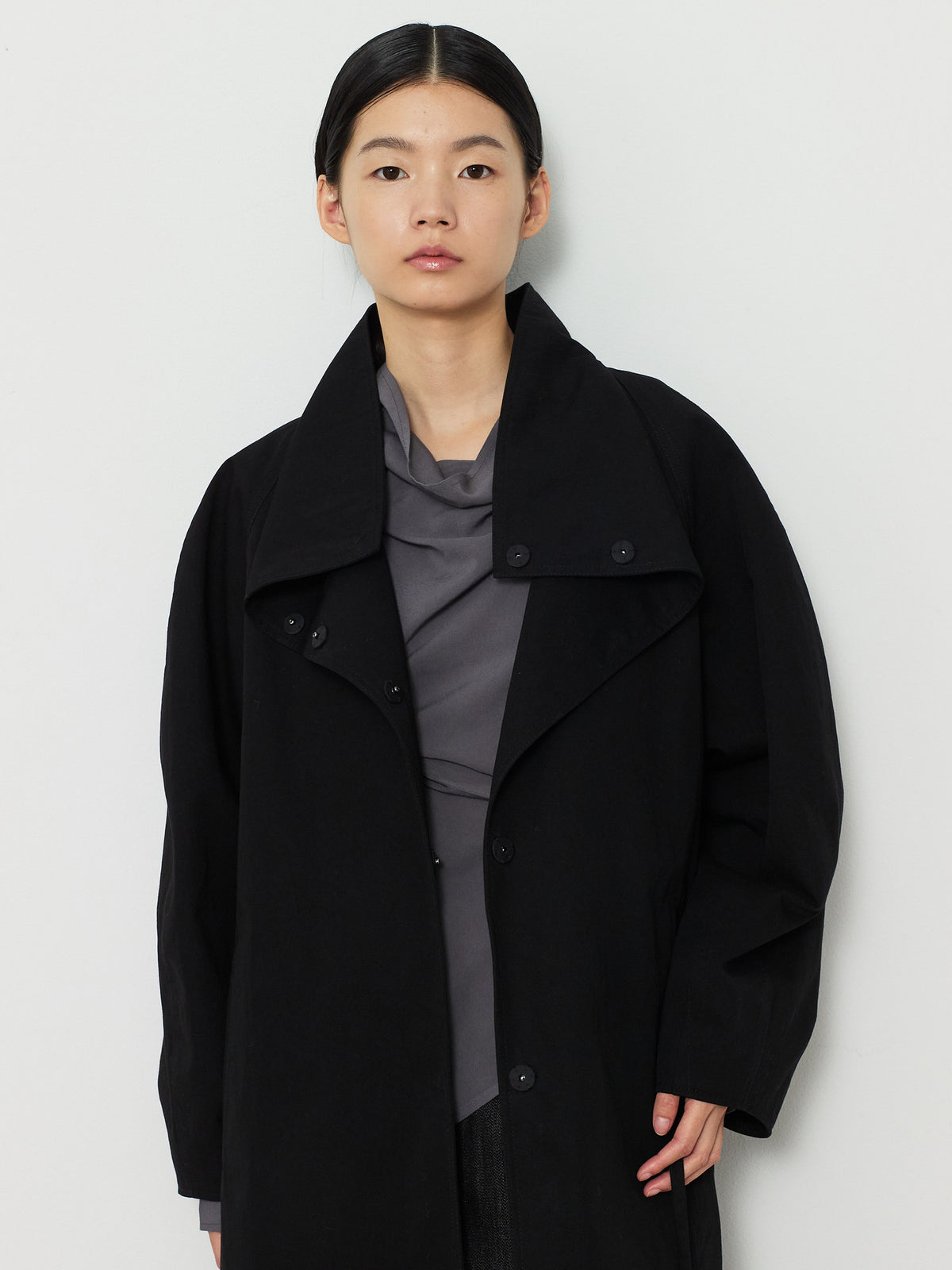 HIDDEN BUTTON LONG TRENCH COAT [BLACK] 8