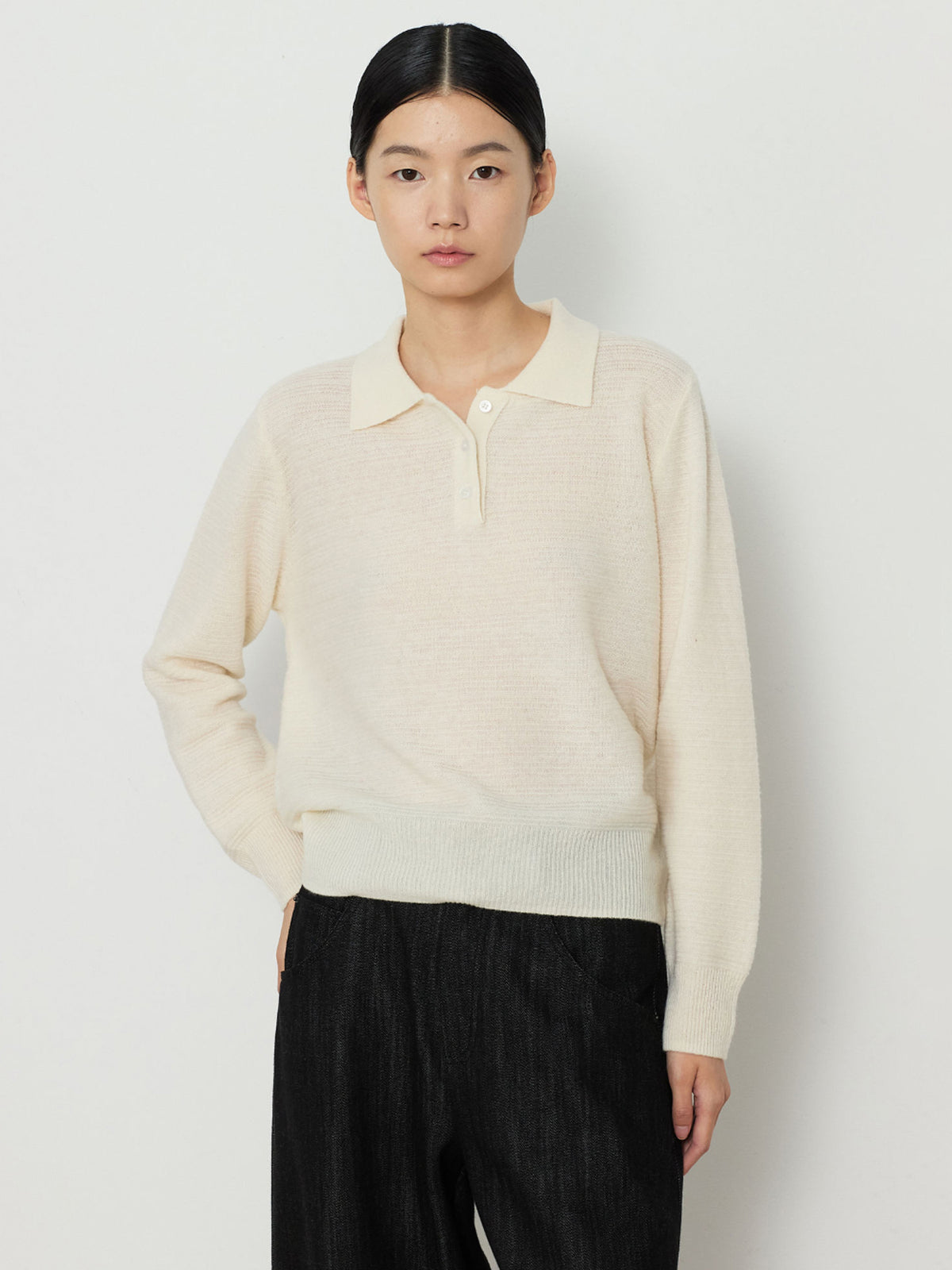 STRIPE JACQUARD COLLAR KNIT [CREAM]