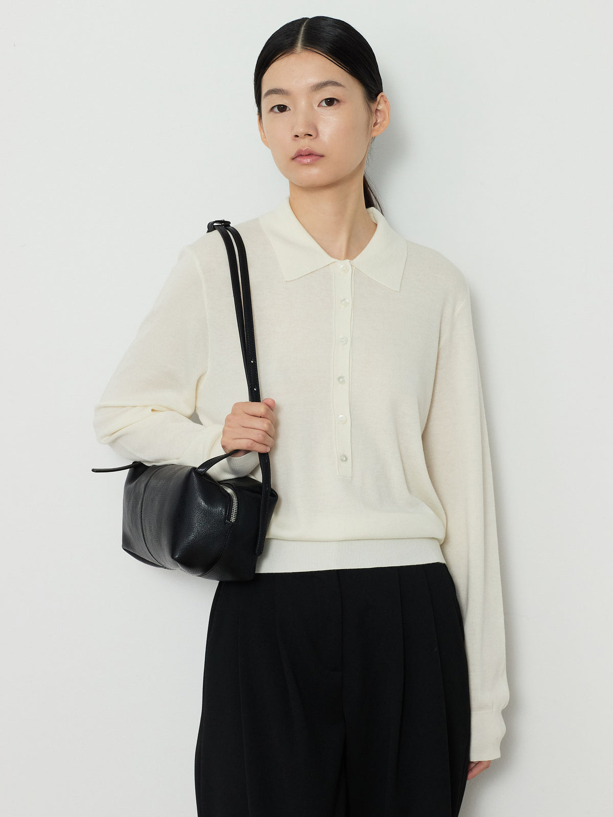 DOUBLE STRAP LEATHER BAG [BLACK] 2