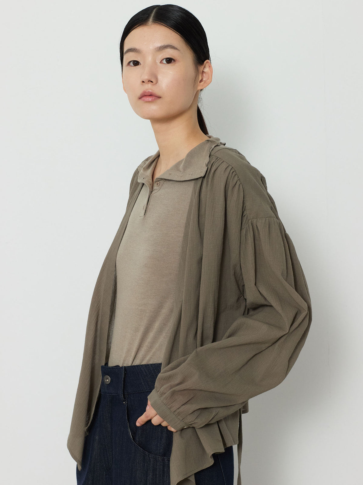 WRAP CARDIGAN BUTTON BLOUSE [KHAKI] 11