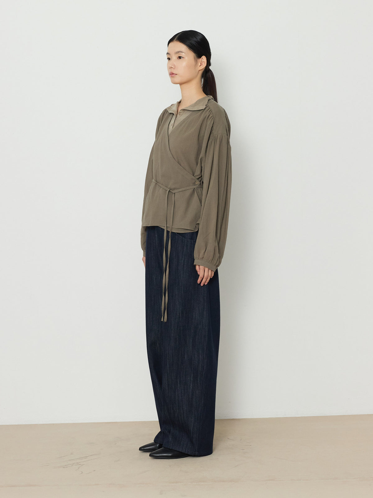 WRAP CARDIGAN BUTTON BLOUSE [KHAKI] 3