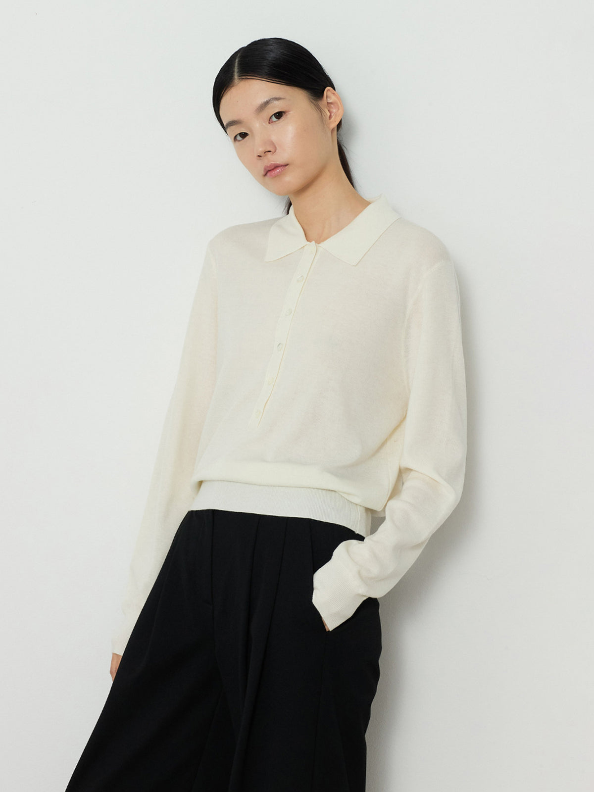 SOLID COLLAR KNIT [CREAM]