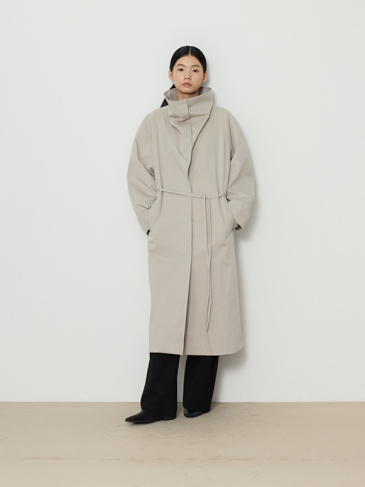 HIDDEN BUTTON LONG TRENCH COAT [LIGHT GRAY] 14