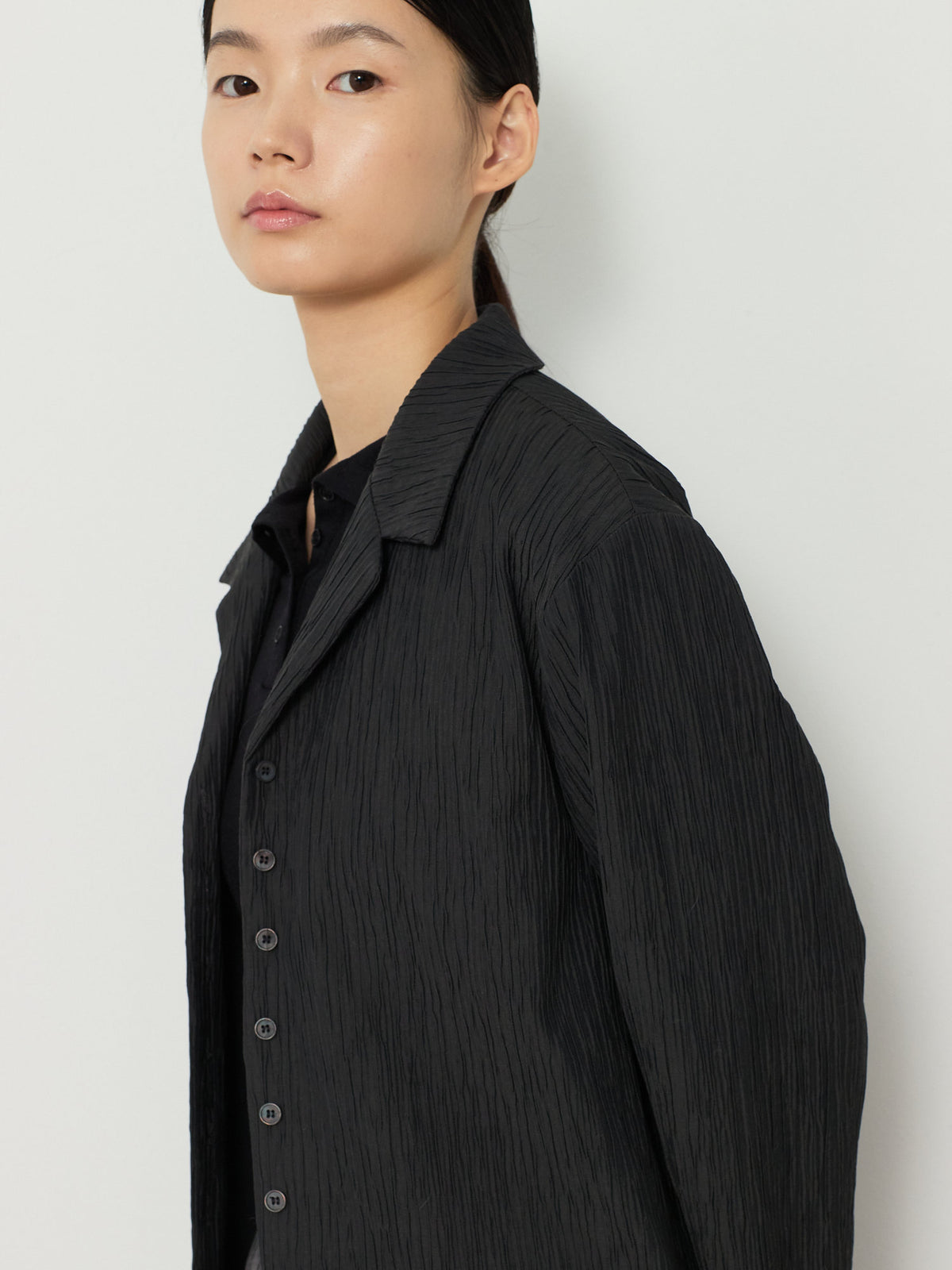 OPEN COLLAR PLEATS SHIRTS [CHARCOAL] 9
