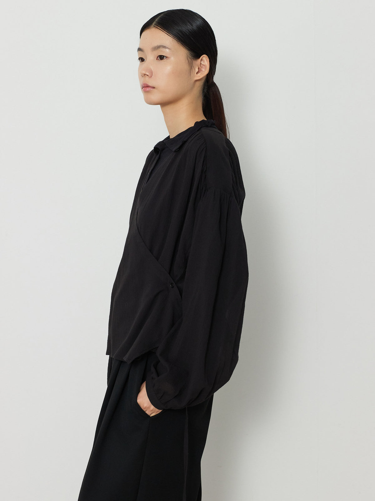 WRAP CARDIGAN BUTTON BLOUSE [BLACK] 11
