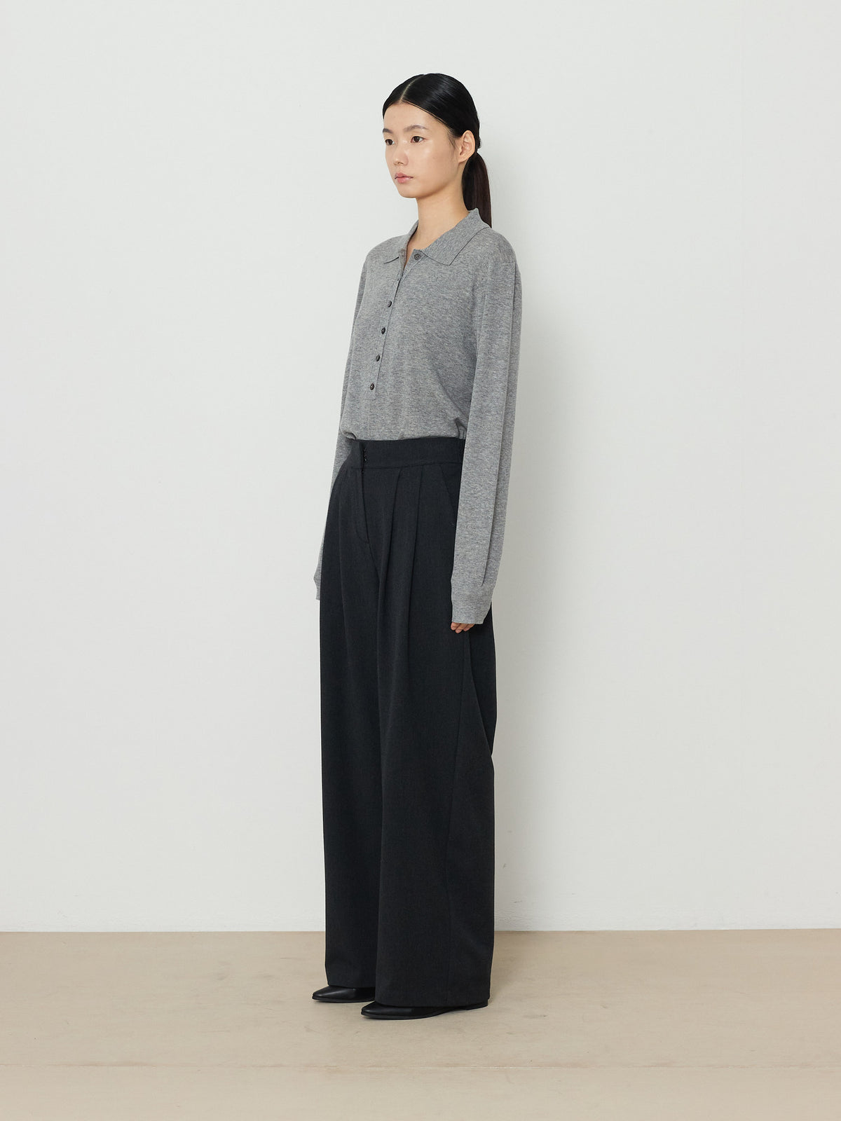 BANDING WIDE PANTS [CHARCOAL] 2