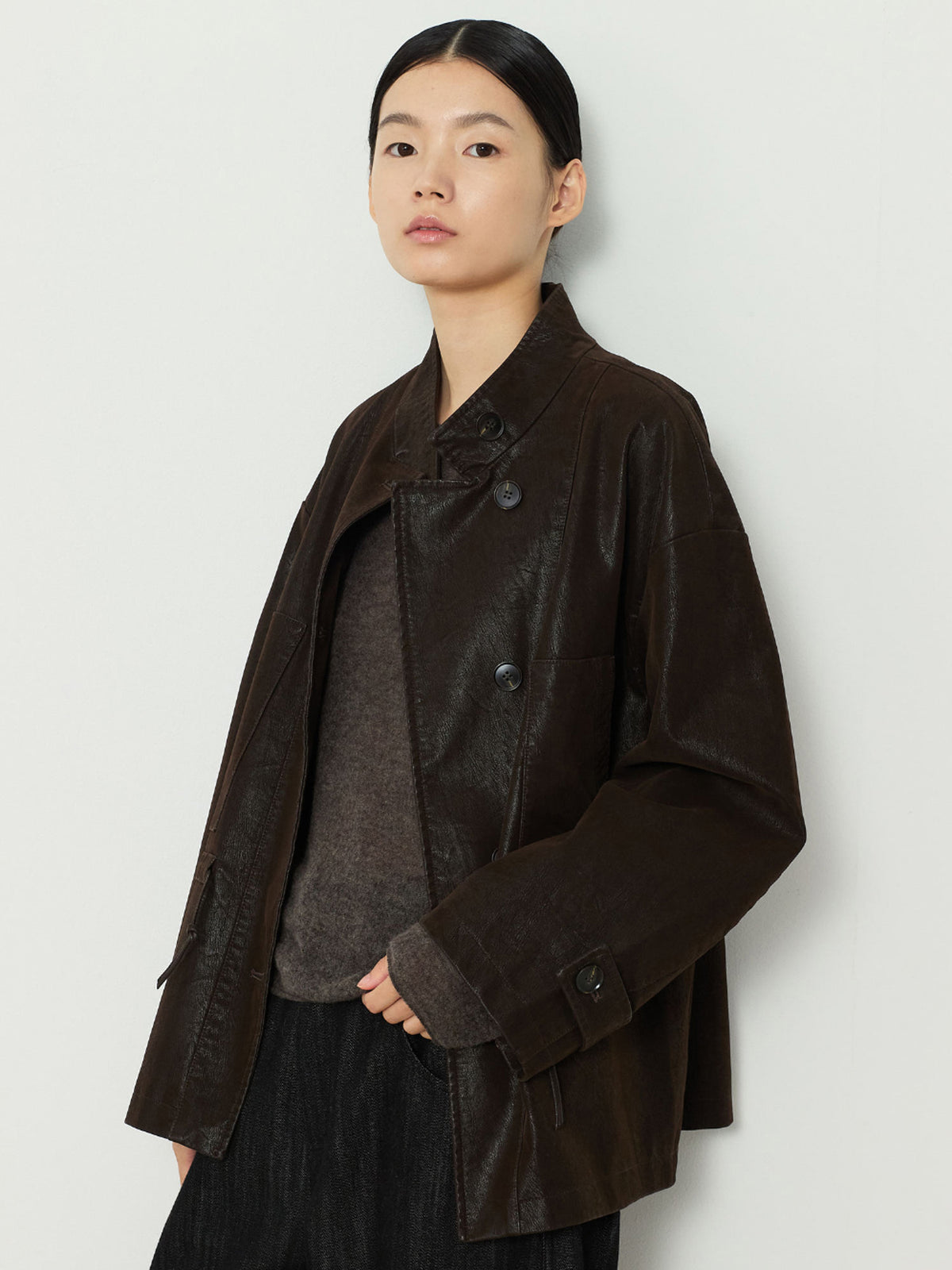 NUBUCK SAFARI LEATHER JACKET [BROWN]
