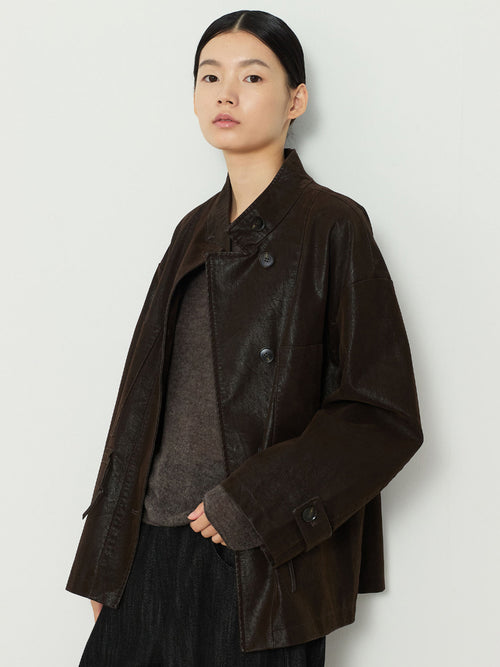 NUBUCK SAFARI LEATHER JACKET [BROWN]