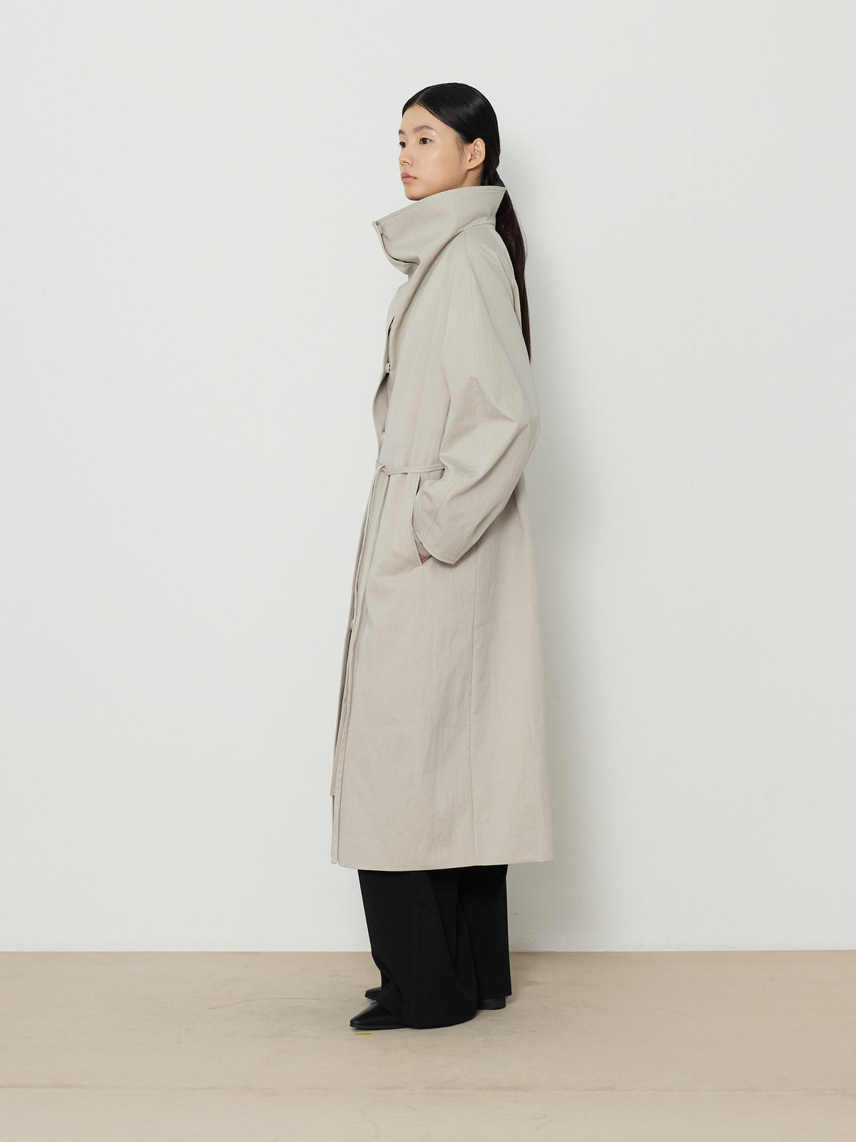 HIDDEN BUTTON LONG TRENCH COAT [LIGHT GRAY] 3