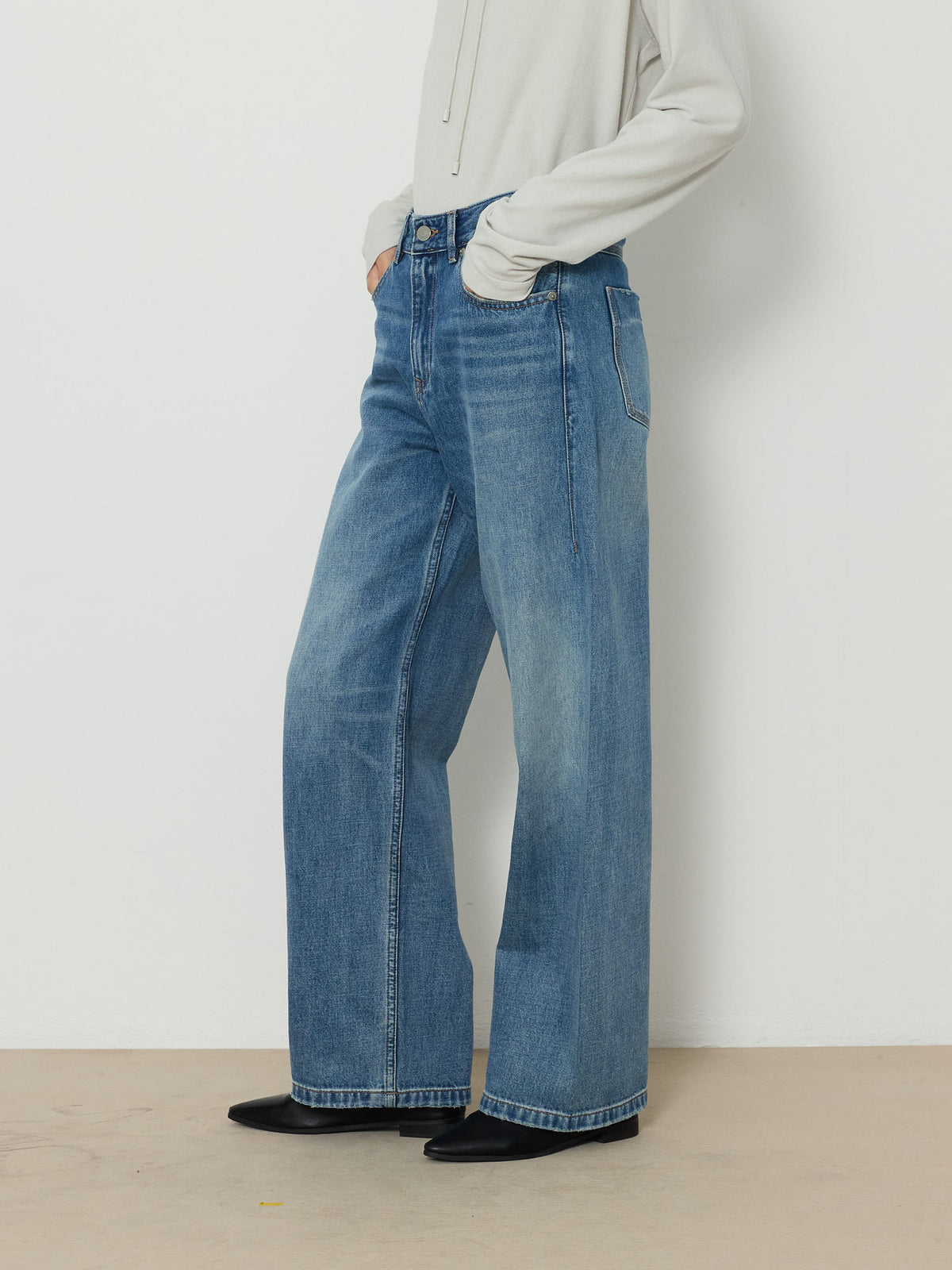 SALT WASHED STRAIGHT DENIM PANTS [MEDIUM BLUE] 6