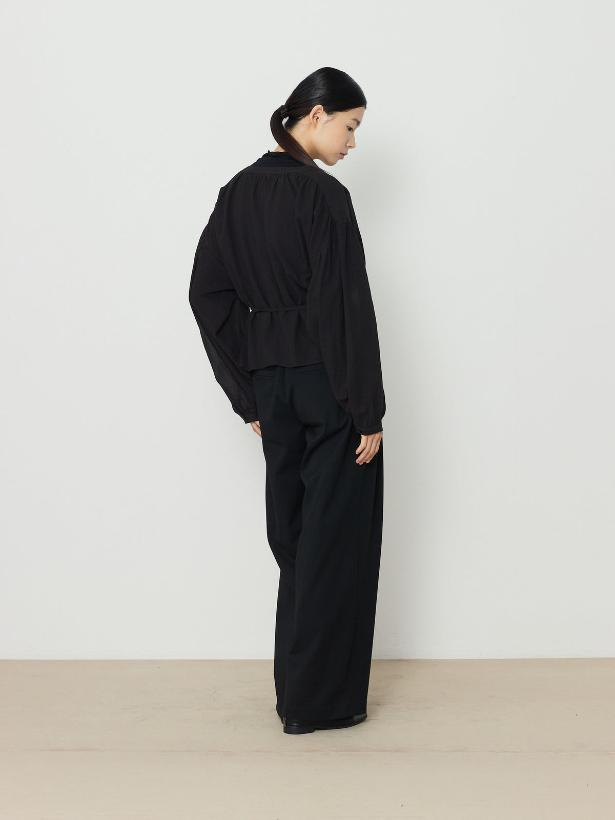 WRAP CARDIGAN BUTTON BLOUSE [BLACK] 18