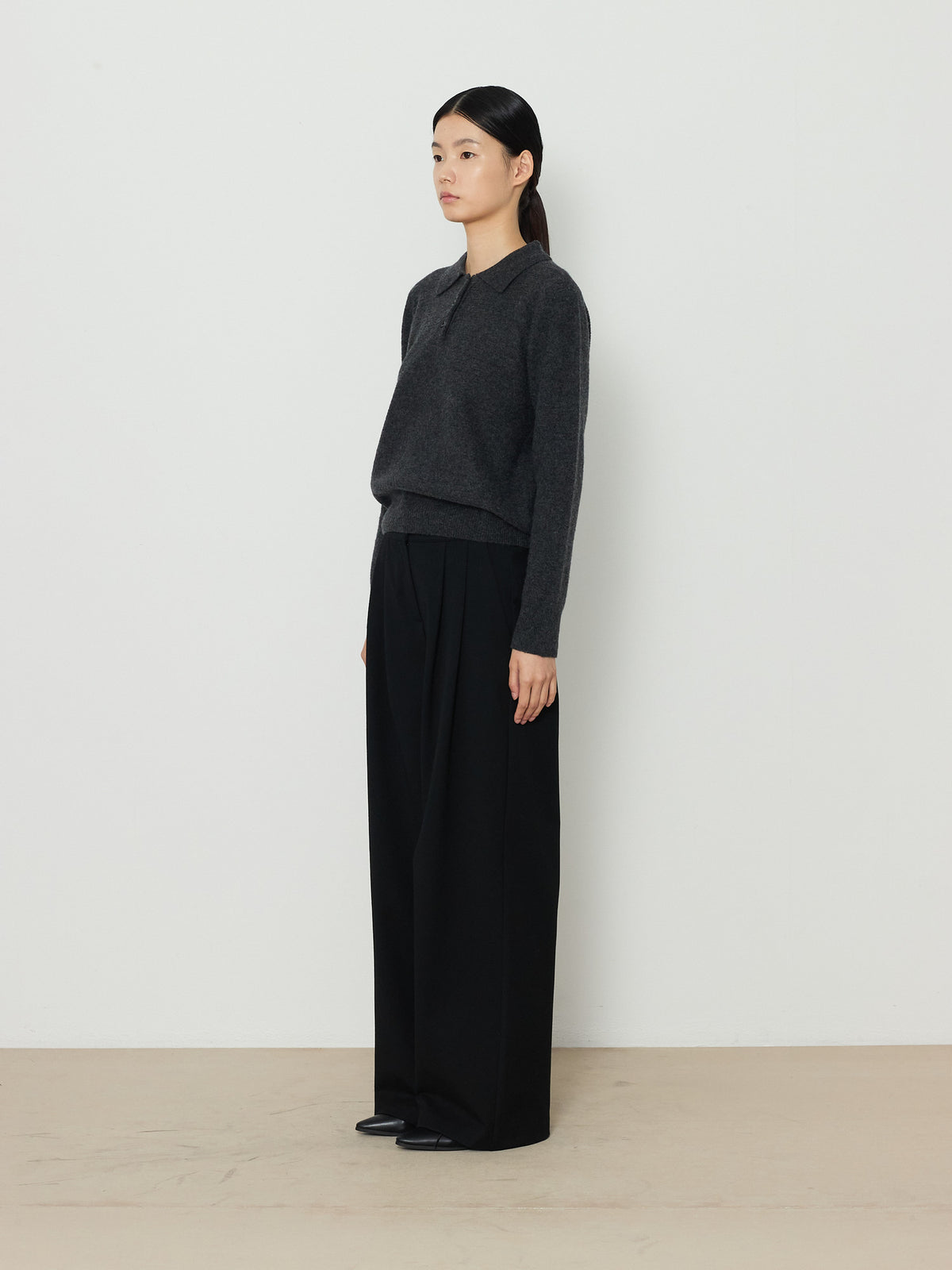 STRIPE JACQUARD COLLAR KNIT [CHARCOAL] 2