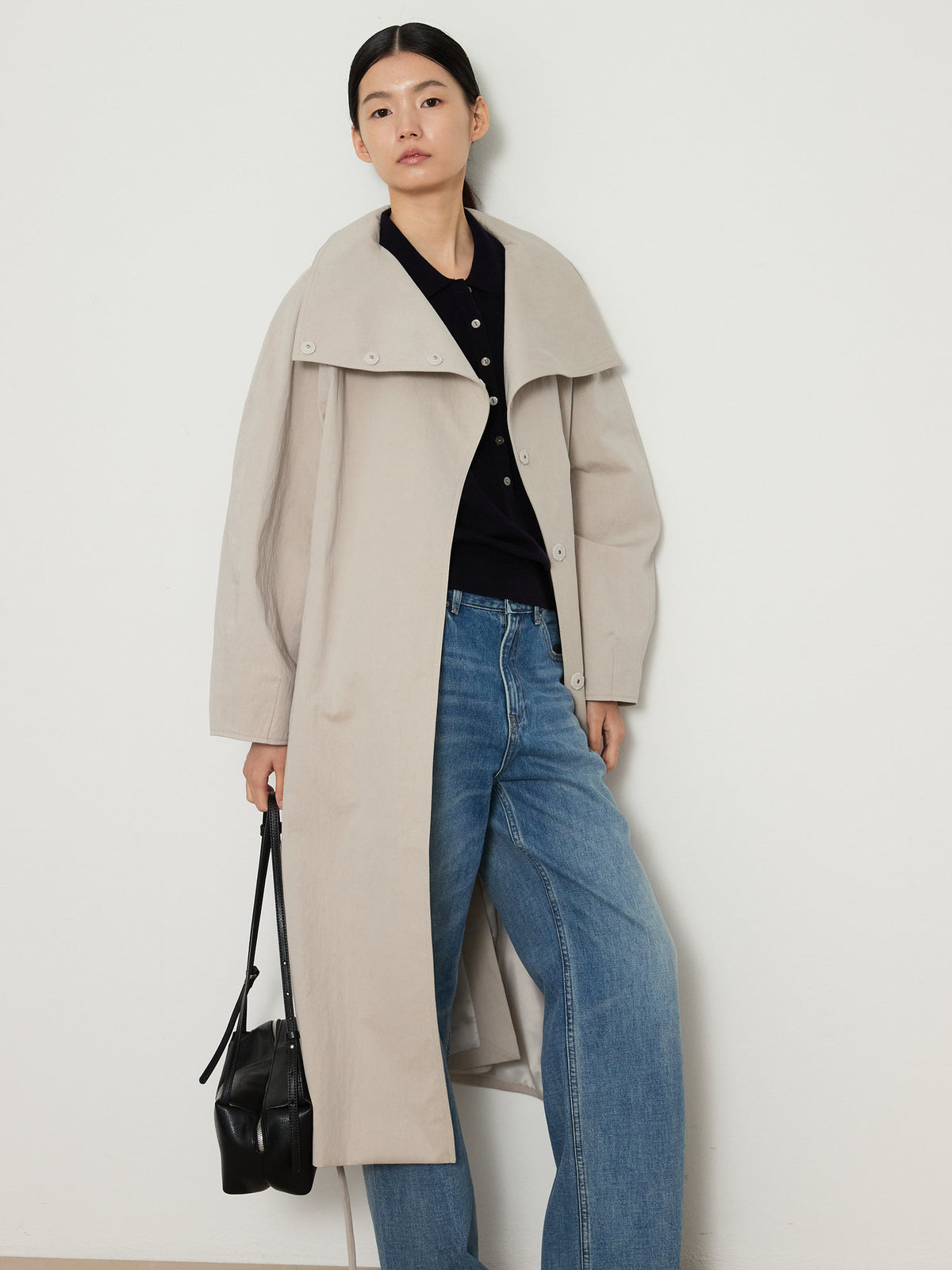 HIDDEN BUTTON LONG TRENCH COAT [LIGHT GRAY] 20
