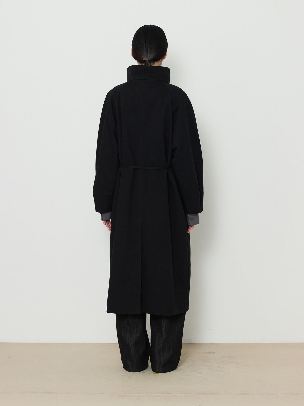 HIDDEN BUTTON LONG TRENCH COAT [BLACK] 3