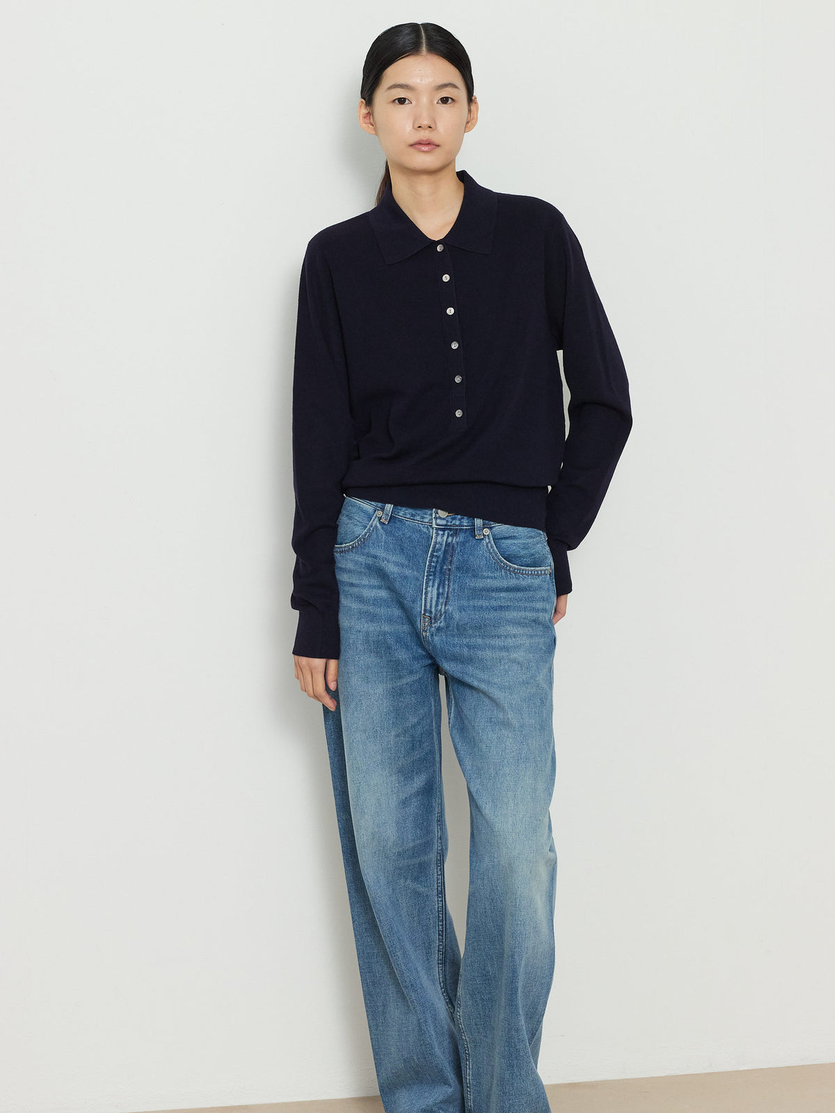 SALT WASHED STRAIGHT DENIM PANTS [MEDIUM BLUE] 18
