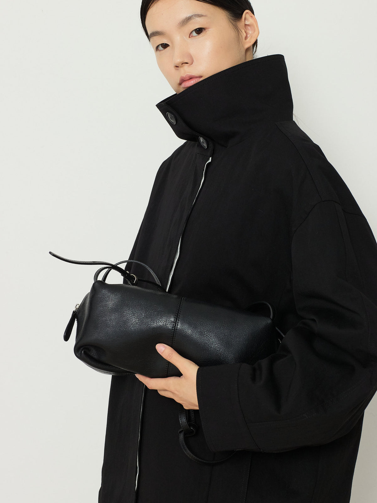 DOUBLE STRAP LEATHER BAG [BLACK] 13