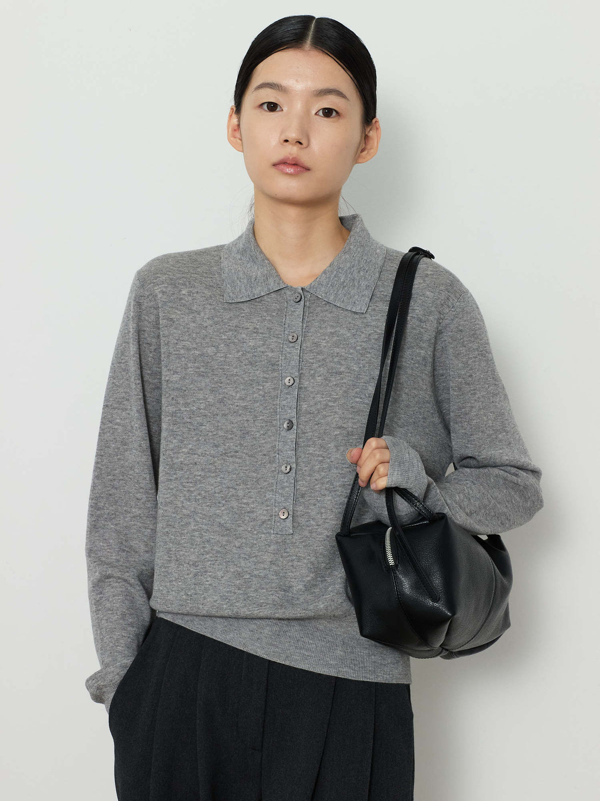 DOUBLE STRAP LEATHER BAG [BLACK] 5
