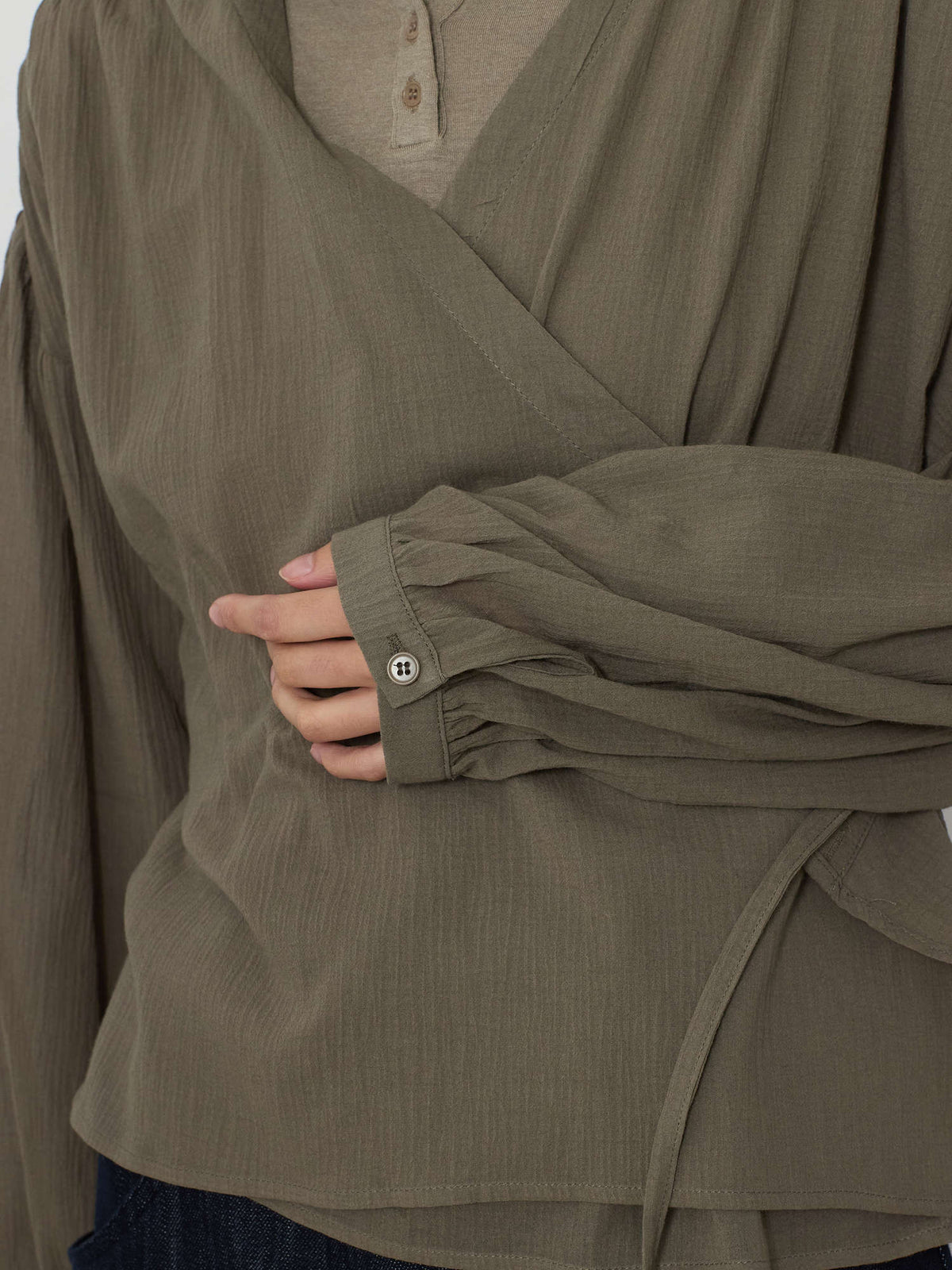 WRAP CARDIGAN BUTTON BLOUSE [KHAKI] 15