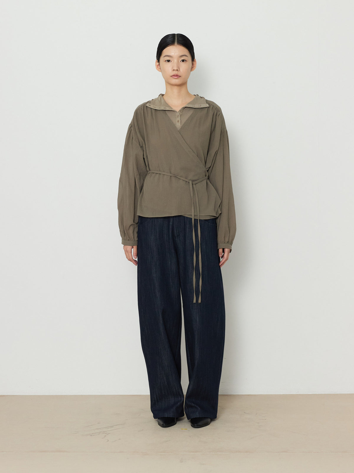 WRAP CARDIGAN BUTTON BLOUSE [KHAKI] 1