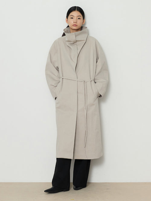 HIDDEN BUTTON LONG TRENCH COAT [LIGHT GRAY]