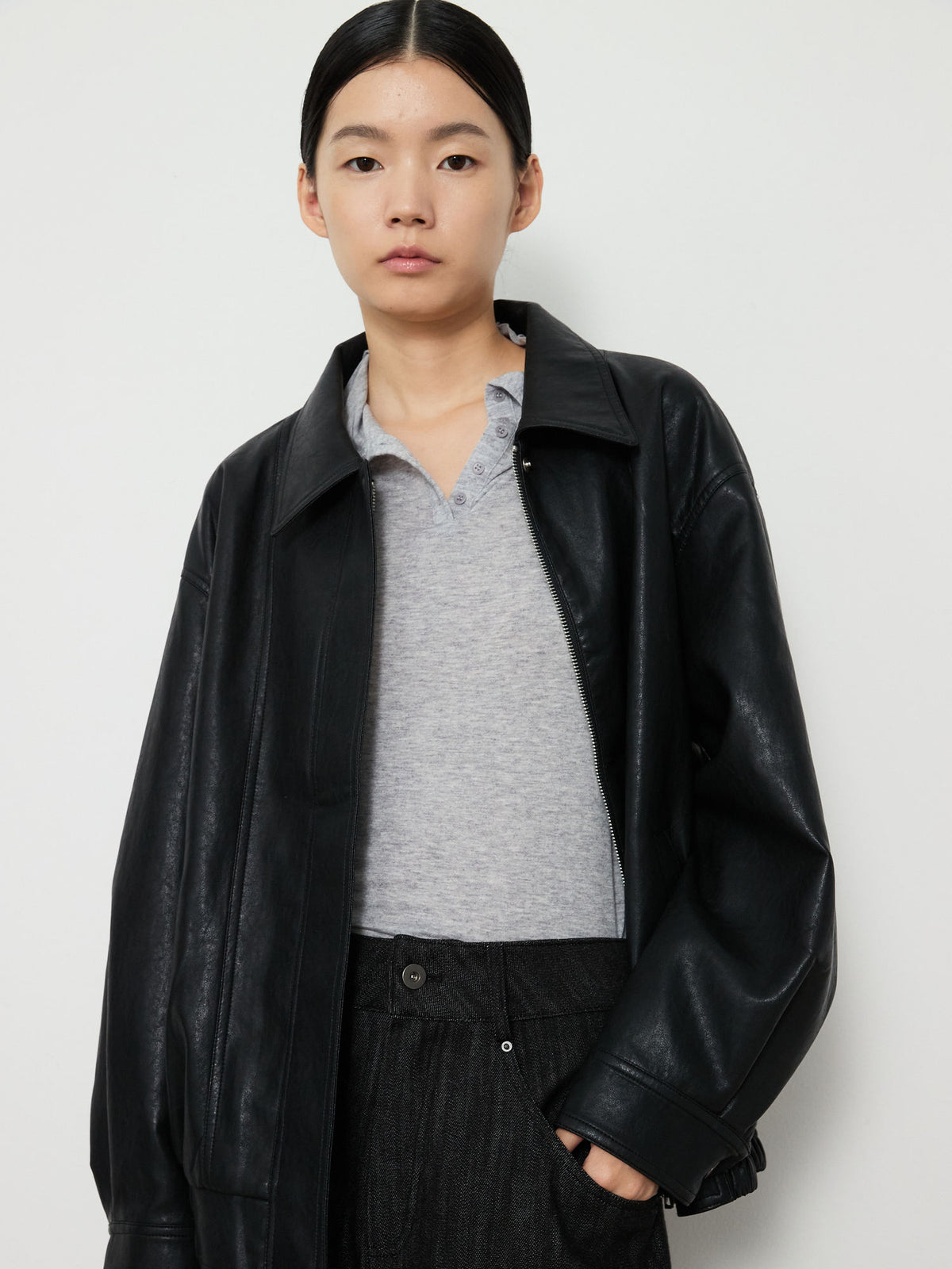 BUTTON TURTLENECK TOP [GRAY] 16