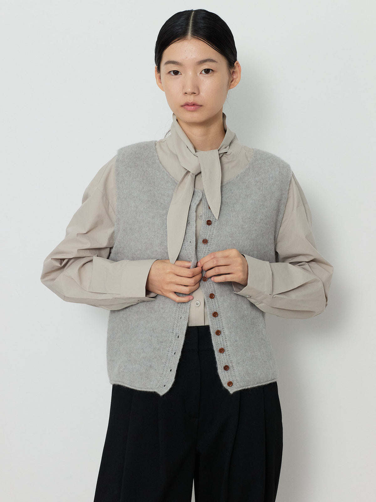 ALPACA BLEND KNIT VEST [LIGHT GRAY] 5