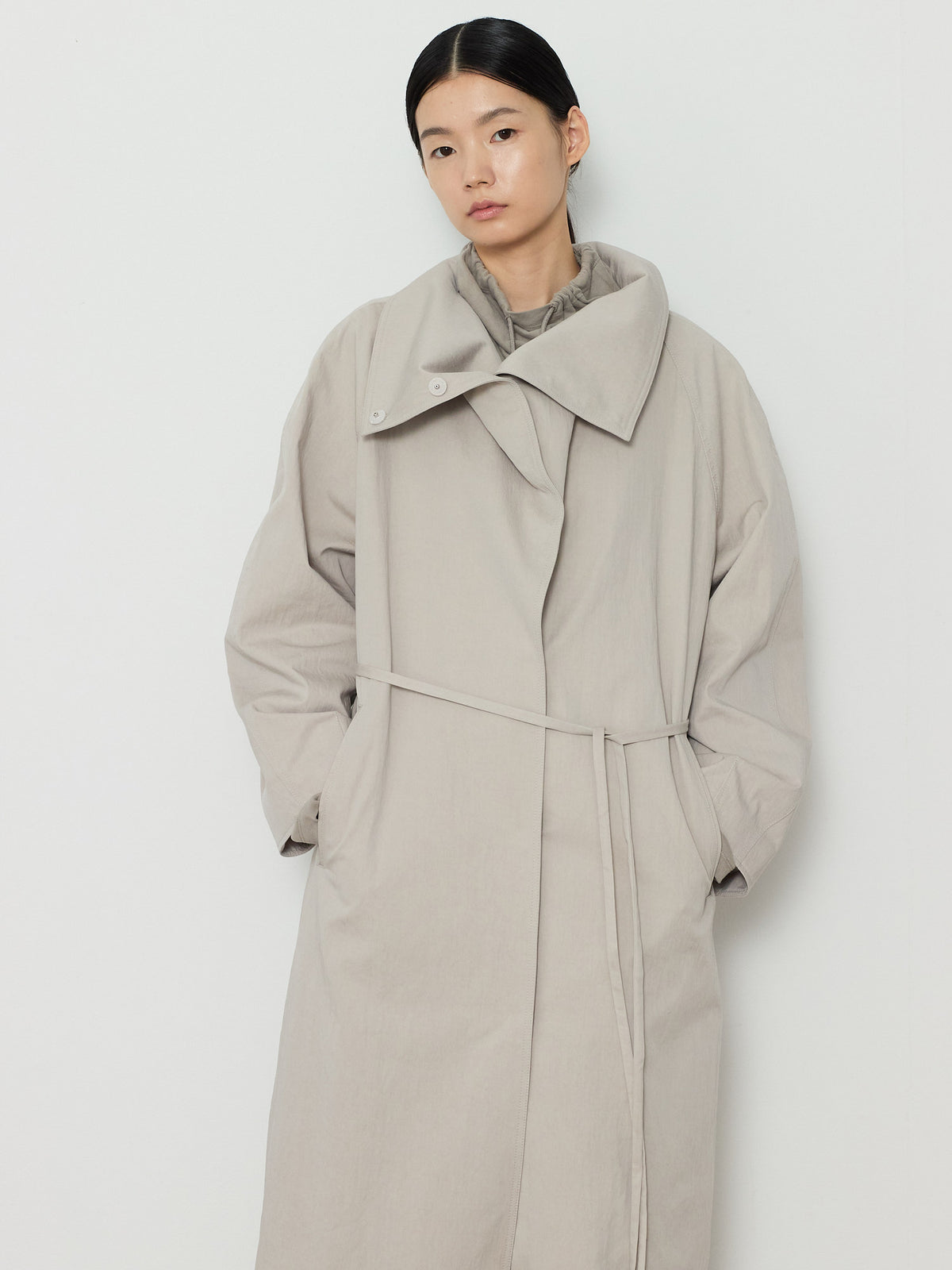 HIDDEN BUTTON LONG TRENCH COAT [LIGHT GRAY] 11