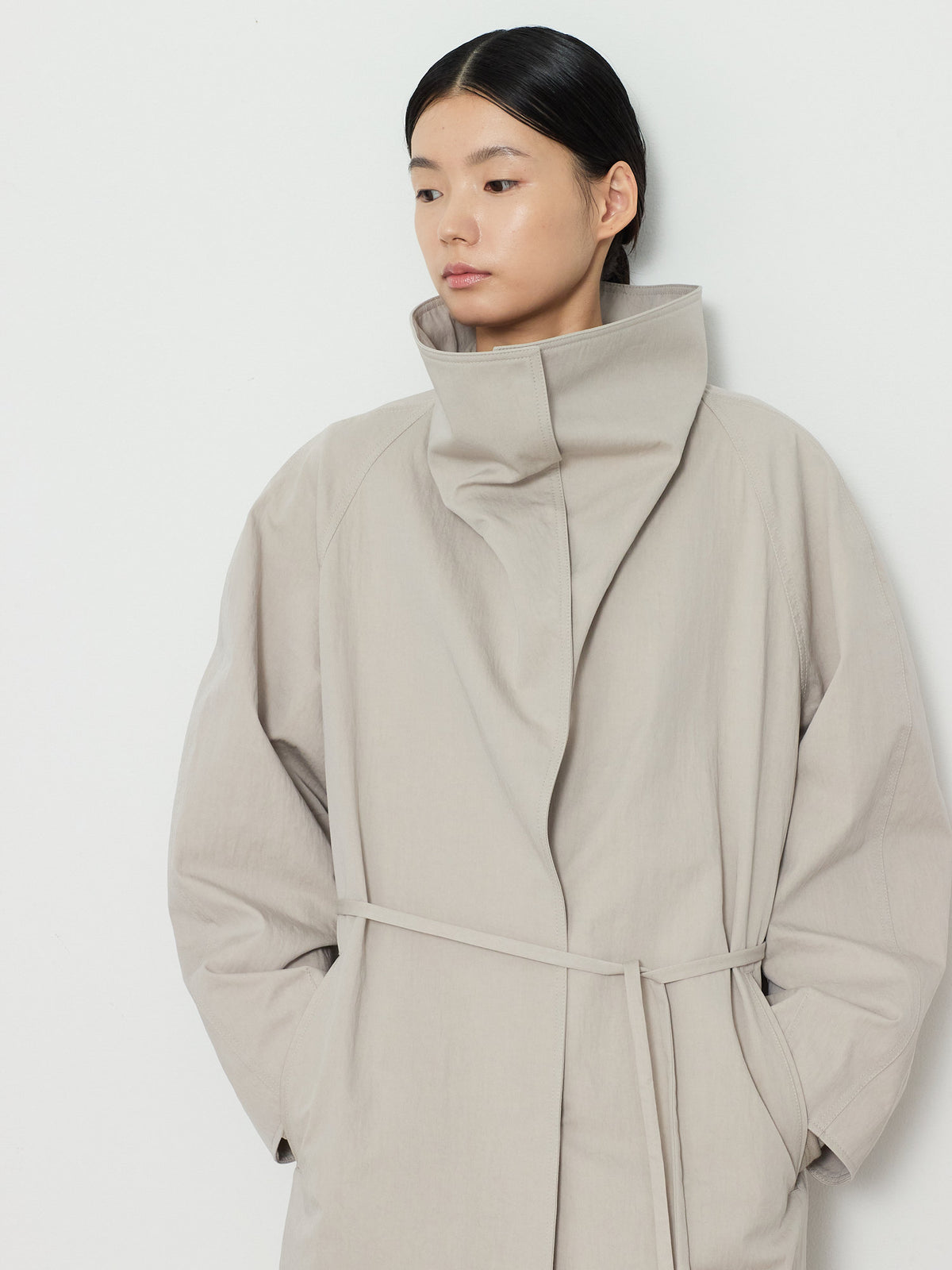 HIDDEN BUTTON LONG TRENCH COAT [LIGHT GRAY] 6
