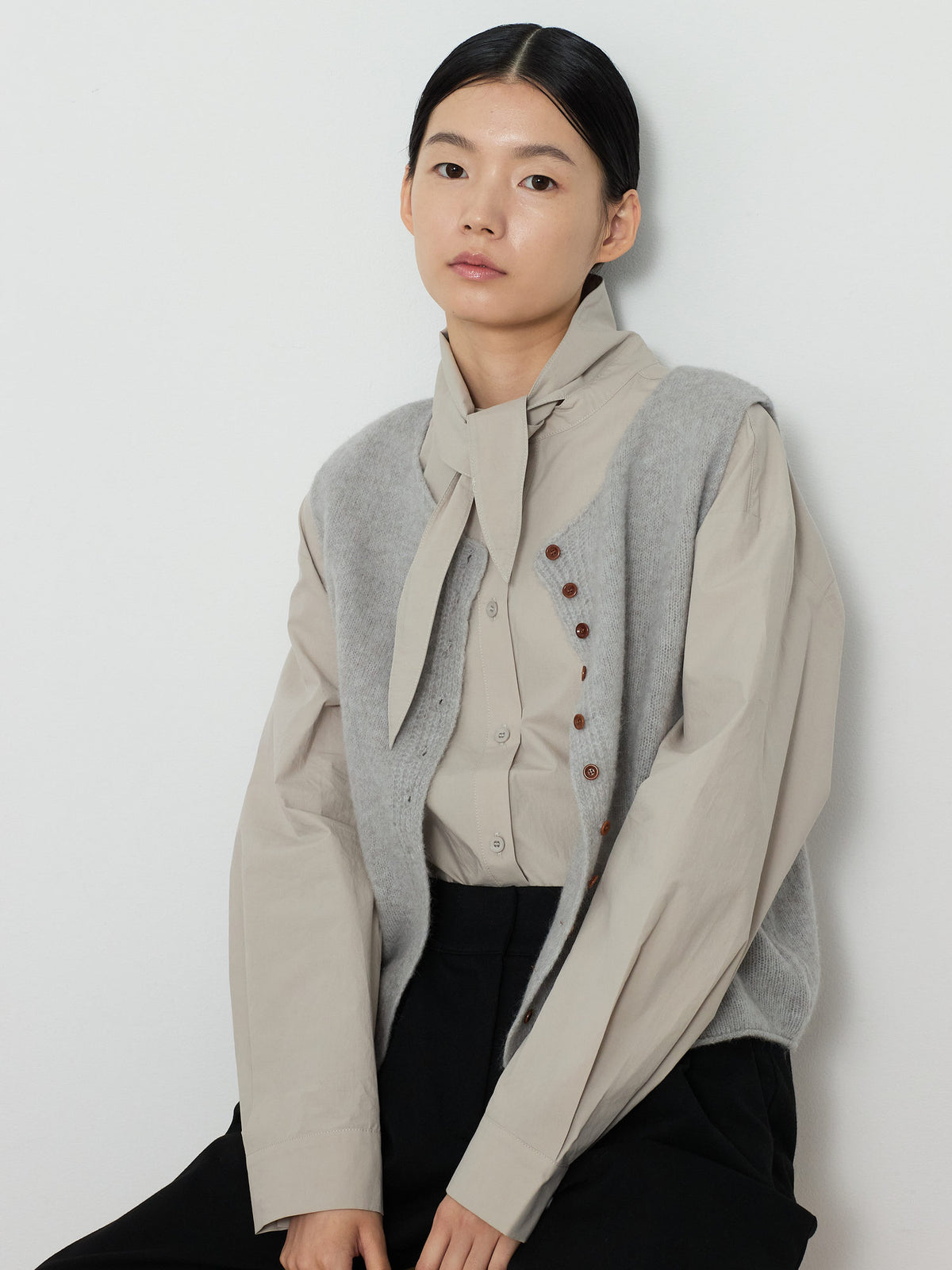ALPACA BLEND KNIT VEST [LIGHT GRAY] 9