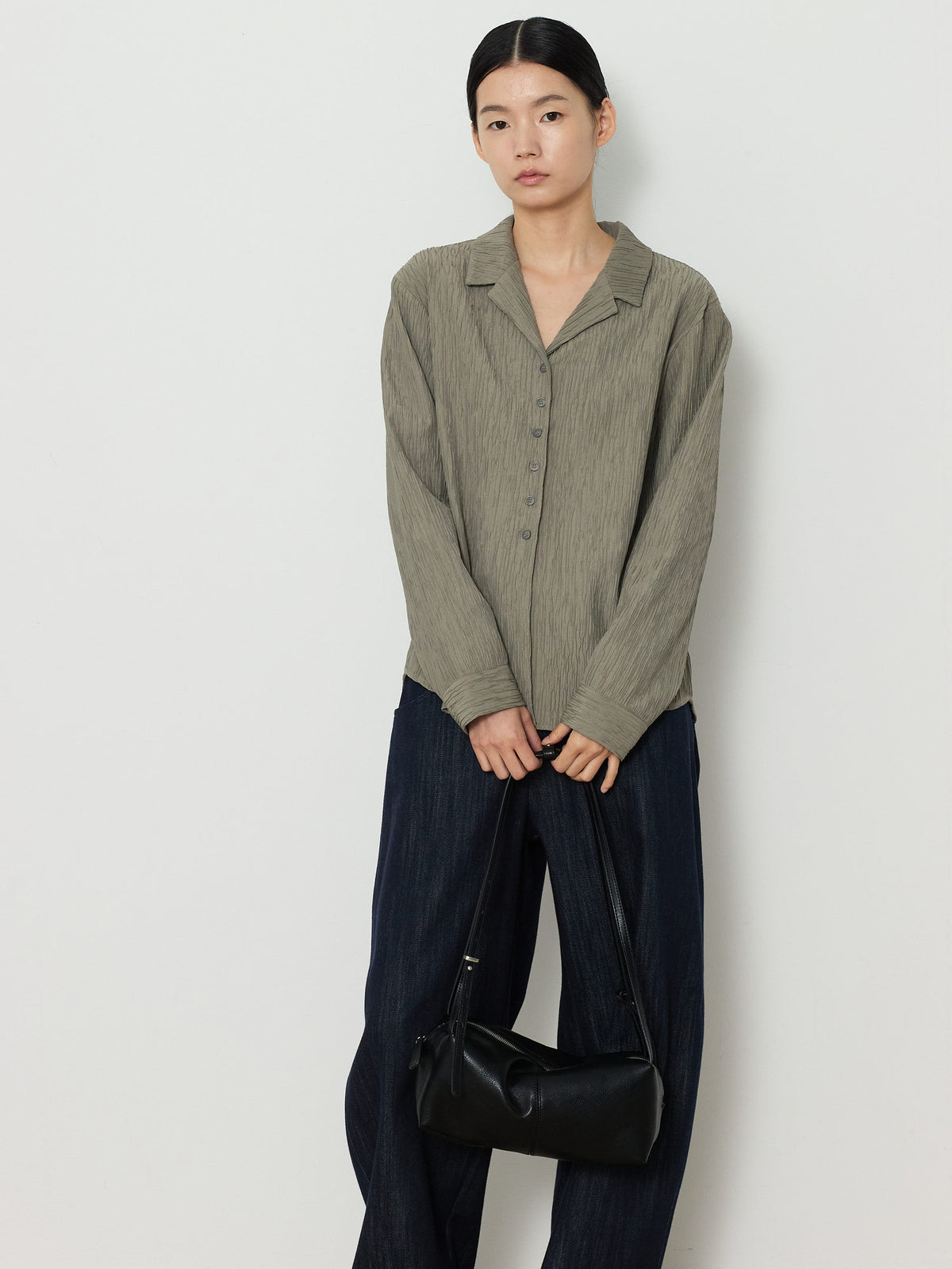 OPEN COLLAR PLEATS SHIRTS [LIGHT KHAKI] 14