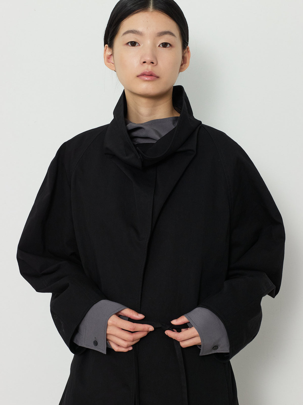 HIDDEN BUTTON LONG TRENCH COAT [BLACK] 4