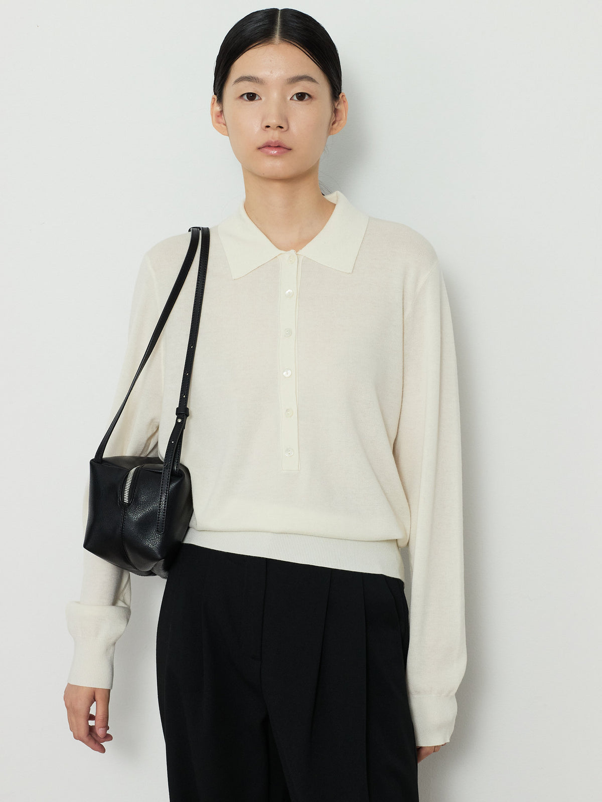 DOUBLE STRAP LEATHER BAG [BLACK] 3