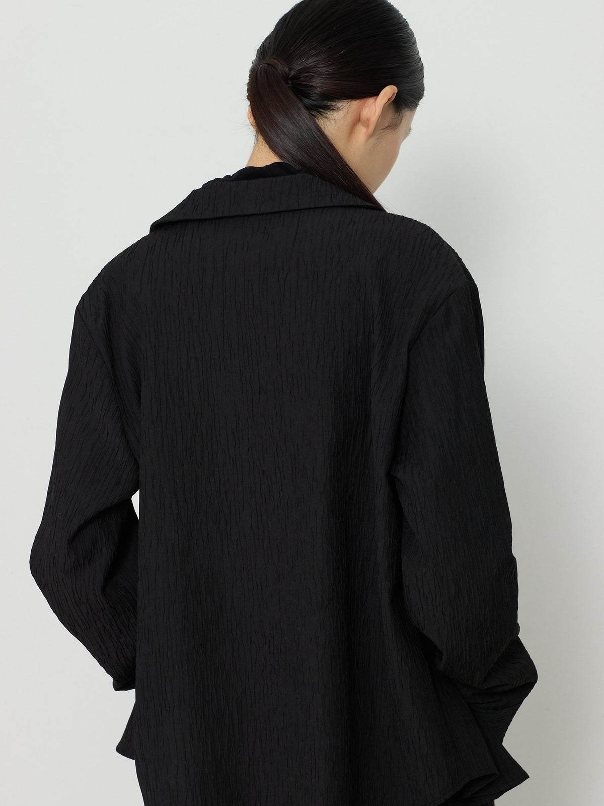 OPEN COLLAR PLEATS SHIRTS [BLACK] 11