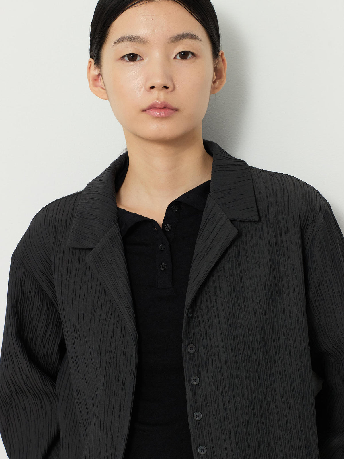 OPEN COLLAR PLEATS SHIRTS [CHARCOAL] 8