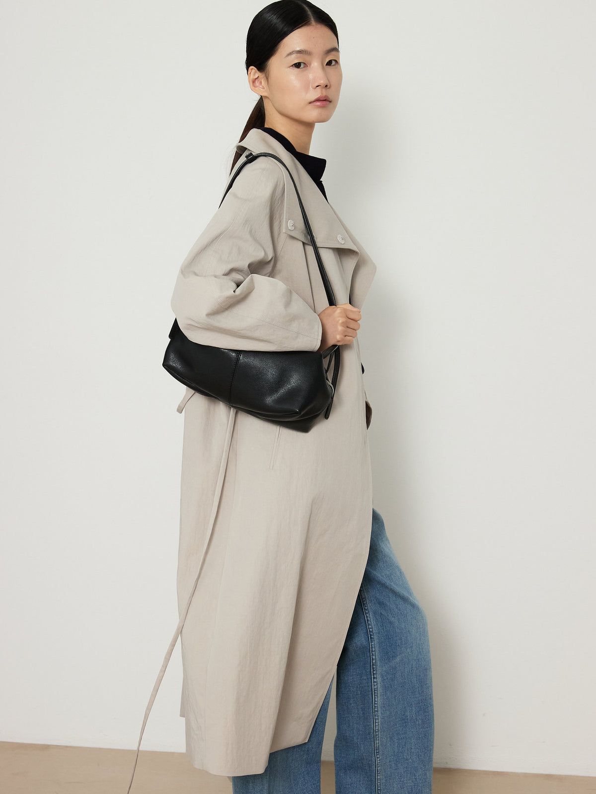 HIDDEN BUTTON LONG TRENCH COAT [LIGHT GRAY] 21