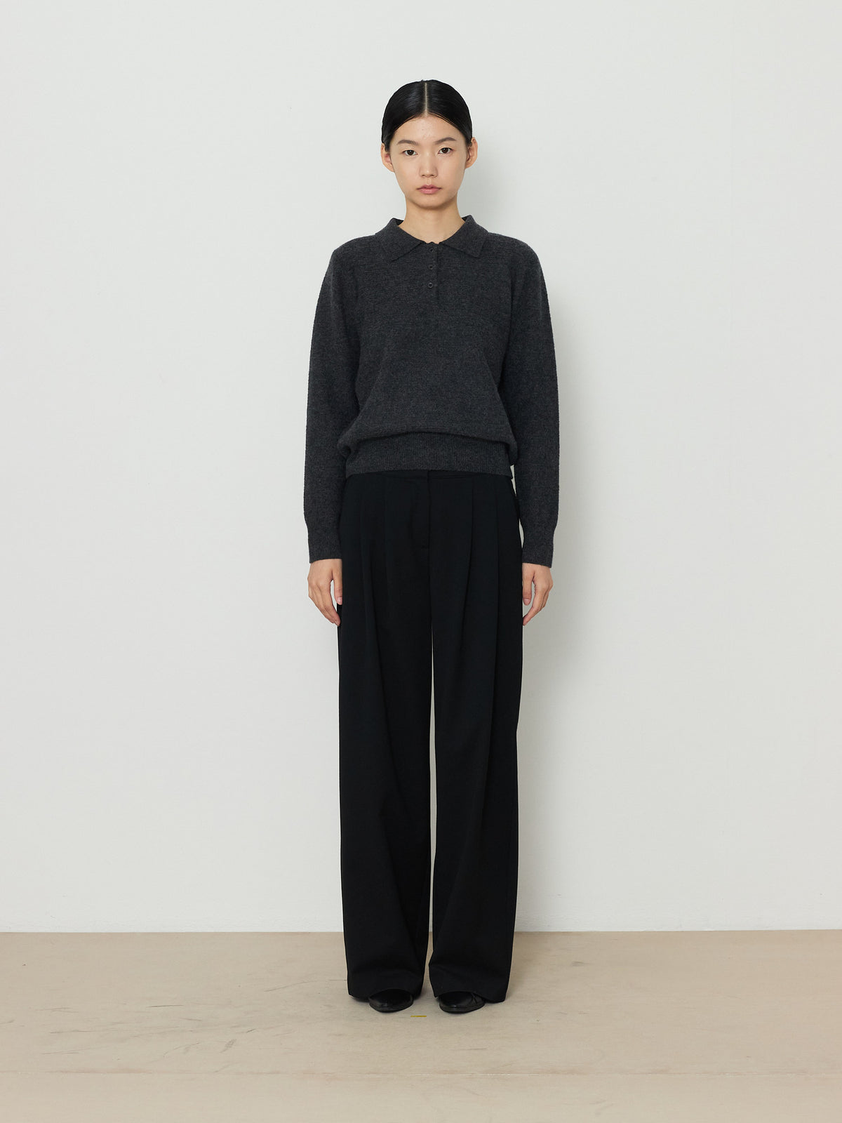 STRIPE JACQUARD COLLAR KNIT [CHARCOAL] 1