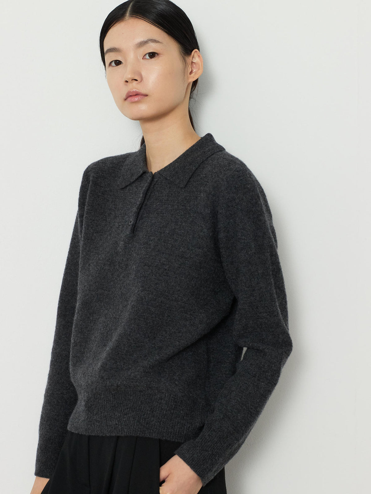 STRIPE JACQUARD COLLAR KNIT [CHARCOAL] 5