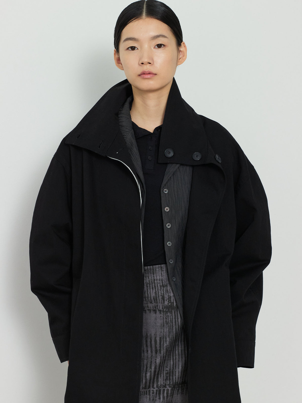 OPEN COLLAR PLEATS SHIRTS [CHARCOAL] 16