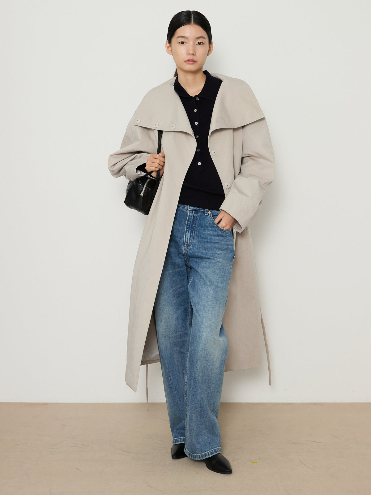 HIDDEN BUTTON LONG TRENCH COAT [LIGHT GRAY] 19