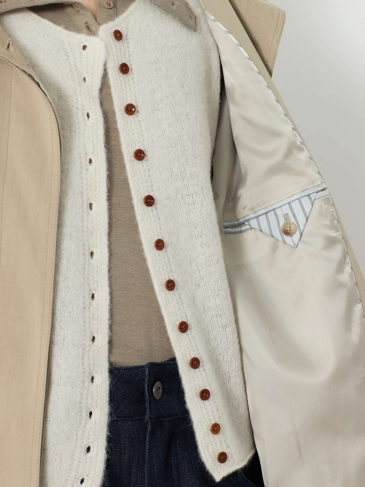 HIDDEN BUTTON HALF TRENCH COAT [BEIGE] 14