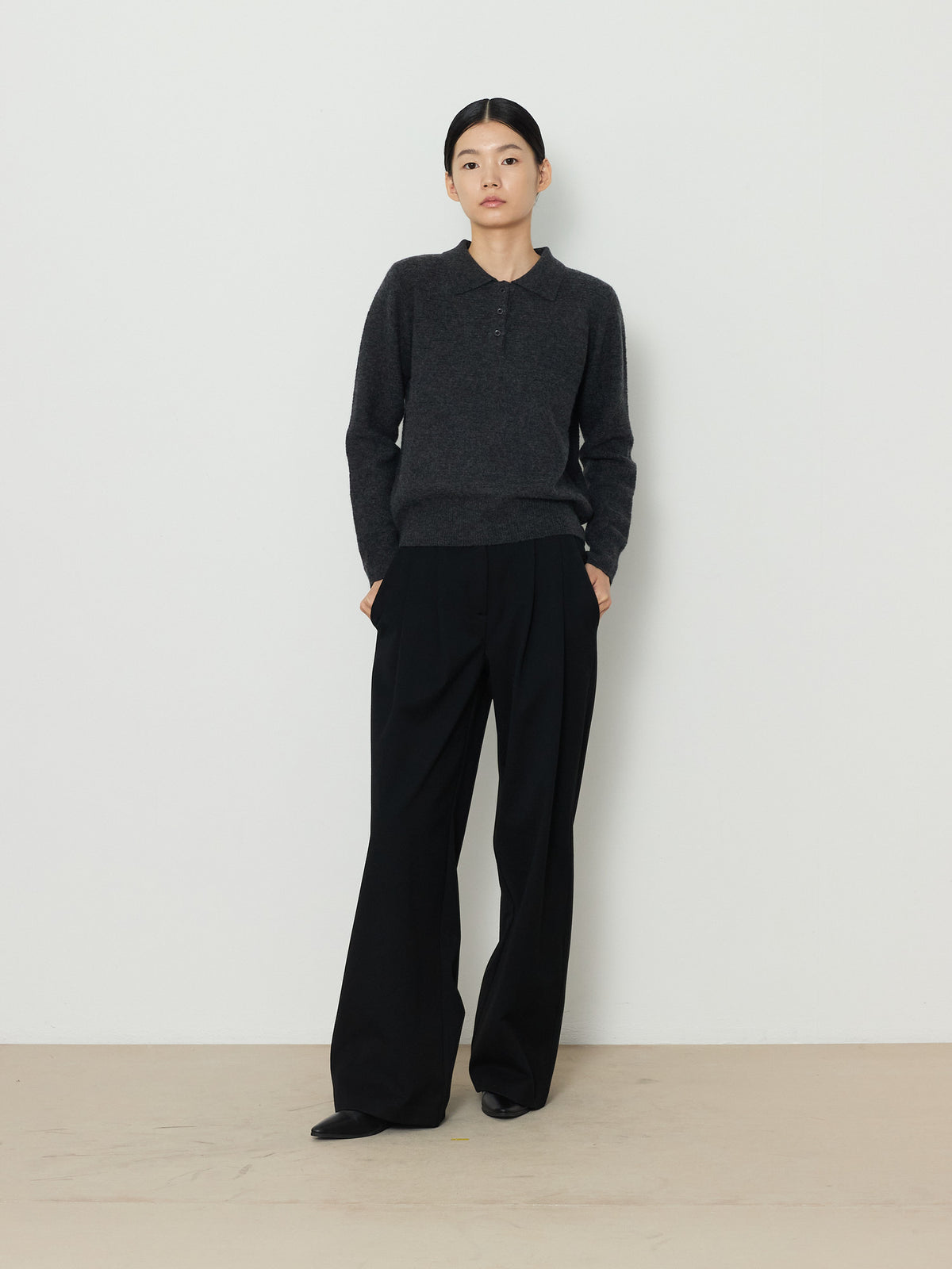 STRIPE JACQUARD COLLAR KNIT [CHARCOAL] 12