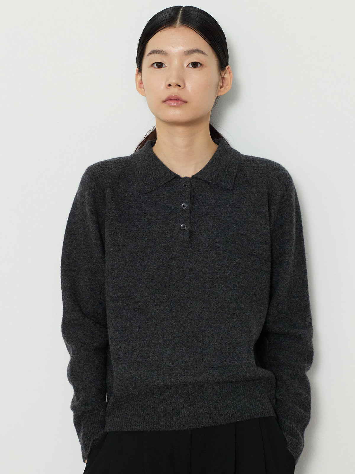 STRIPE JACQUARD COLLAR KNIT [CHARCOAL] 4