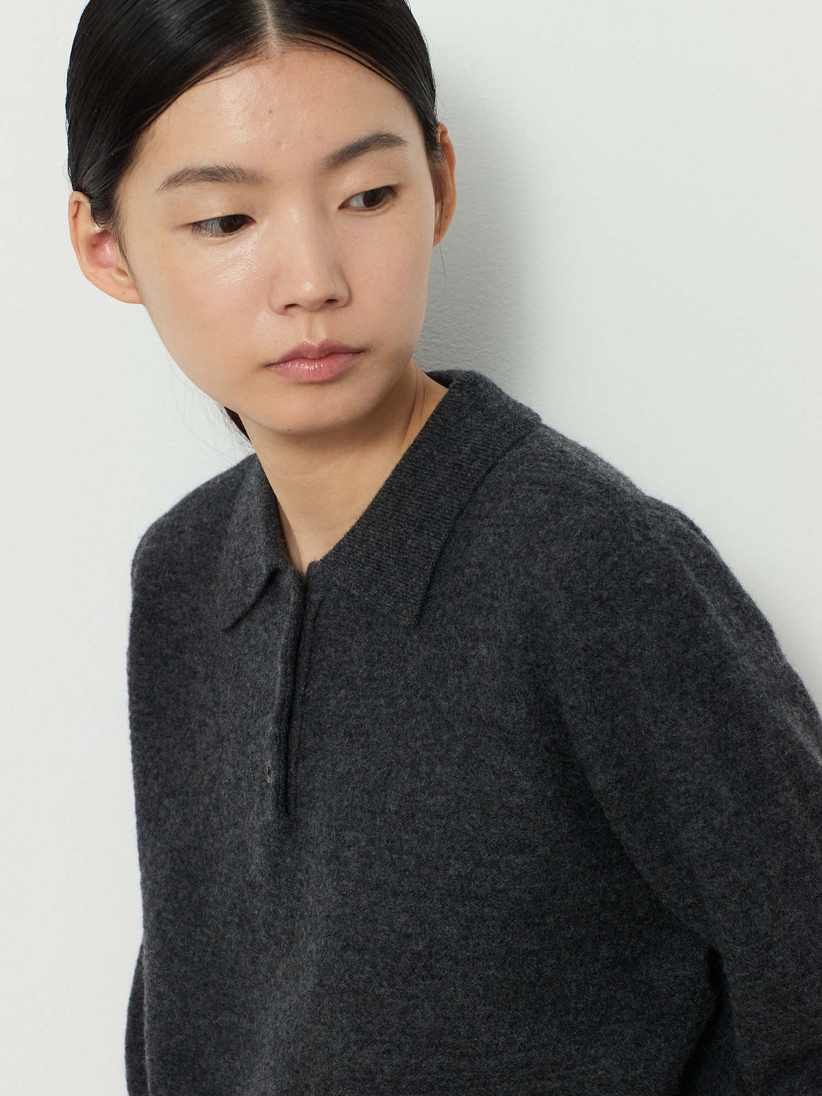STRIPE JACQUARD COLLAR KNIT [CHARCOAL] 9