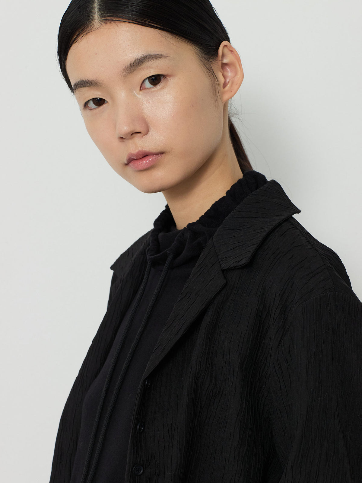 OPEN COLLAR PLEATS SHIRTS [BLACK] 7