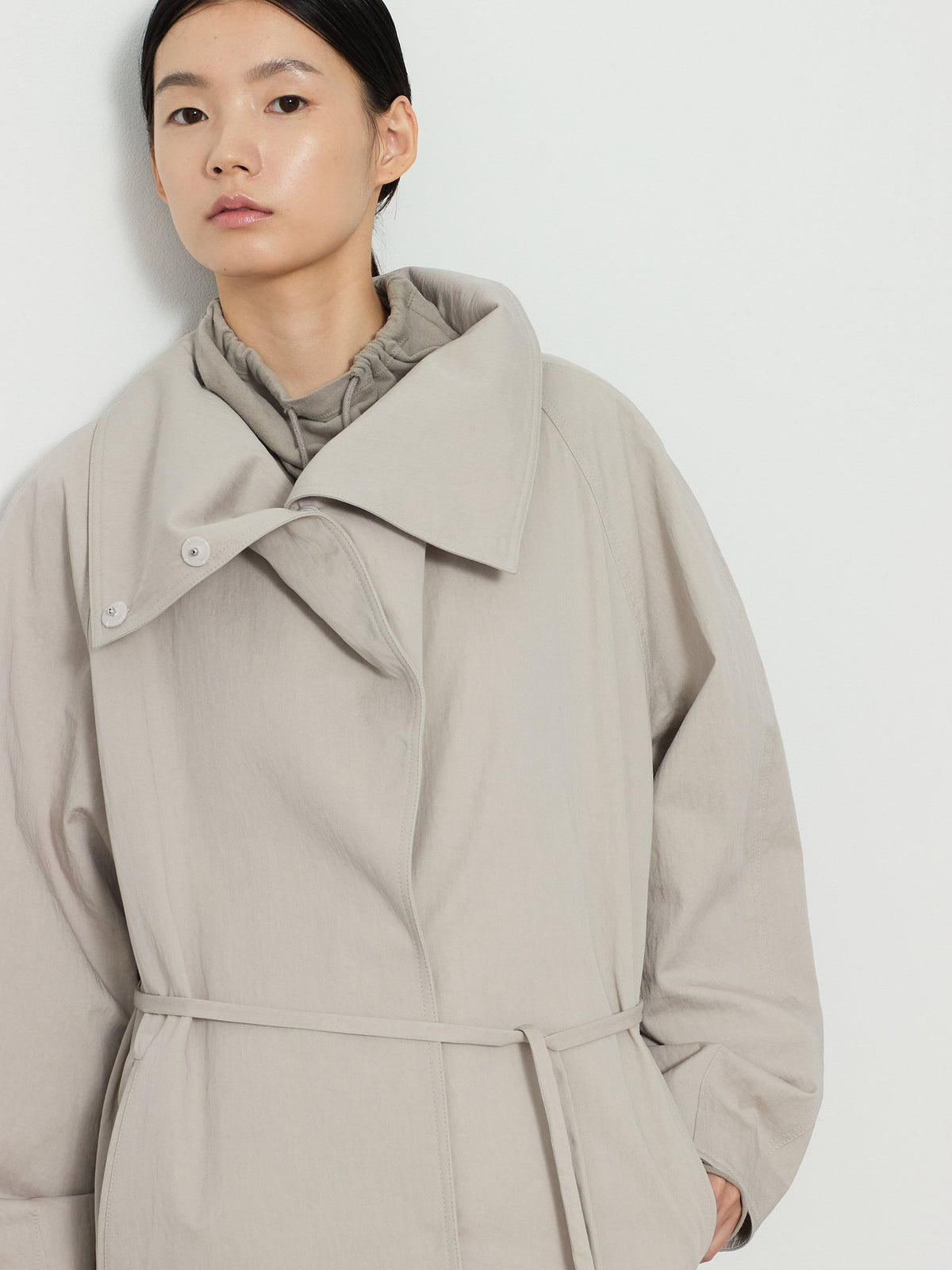 HIDDEN BUTTON LONG TRENCH COAT [LIGHT GRAY] 8