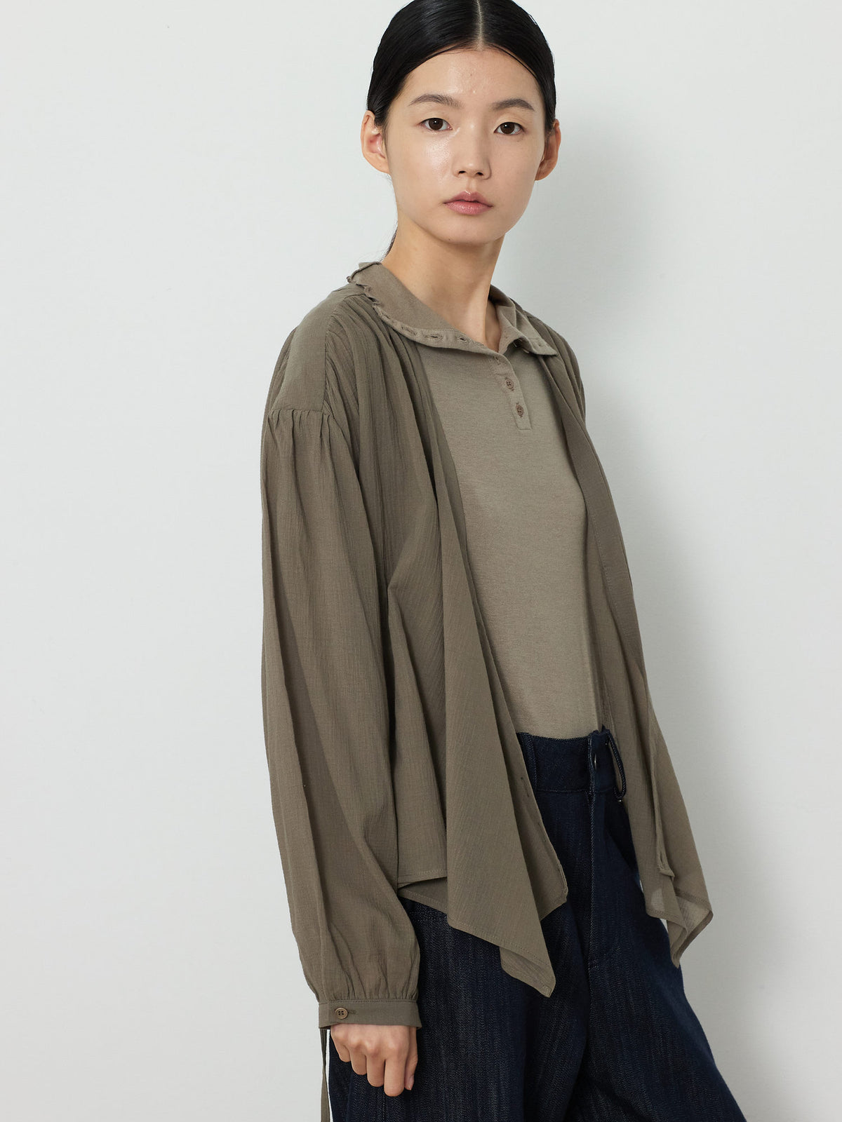 WRAP CARDIGAN BUTTON BLOUSE [KHAKI] 10